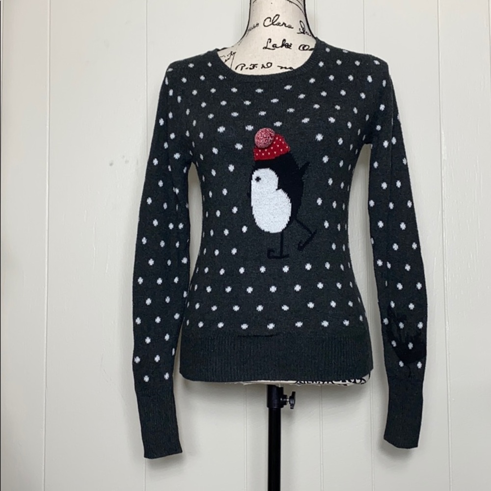 Ice Skating Penguin in Red Pom-Pom Hat Sweater